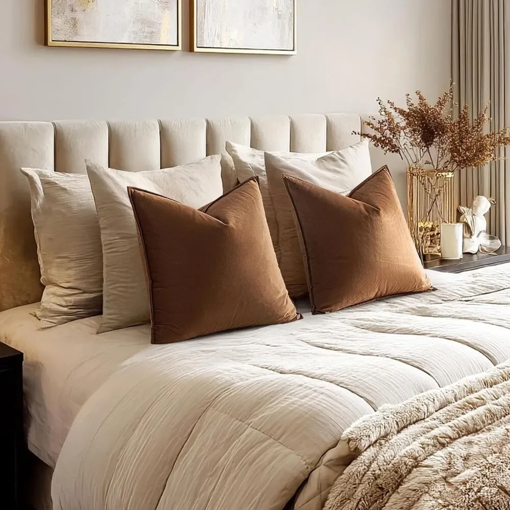 Chocolate Brown VELVET Euro Accent Pillow Covers Luxury High End Hotel Vibes